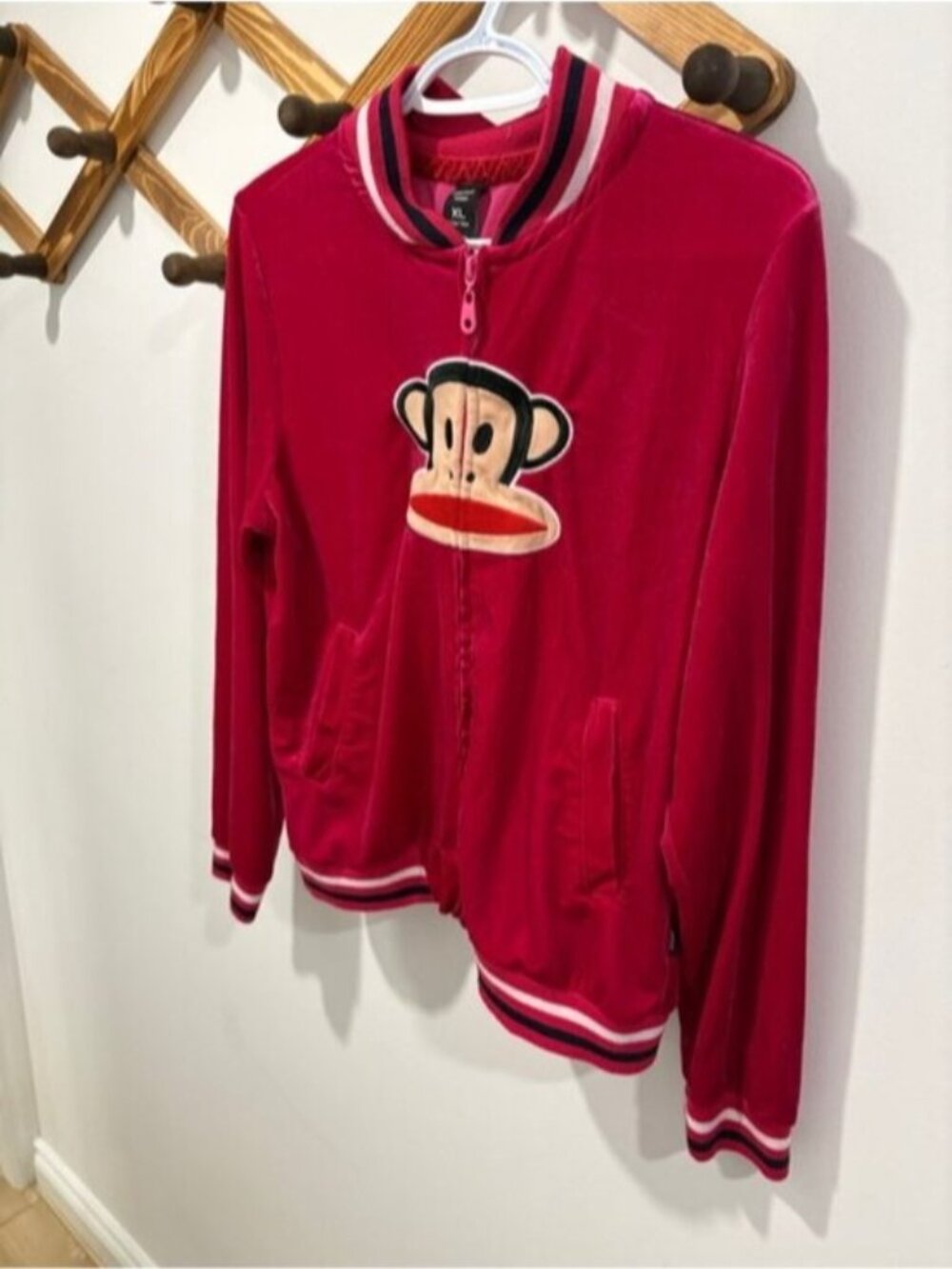 VINTAGE Paul Frank Julius the Monkey pink velour zip-up hoodie - Picture 5 of 7